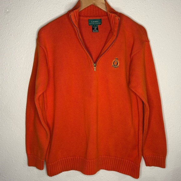 Lauren Ralph Lauren 1/4-zip Sweater Orange Cotton Ribbed 90’s Women’s Size Large - Picture 3 of 13